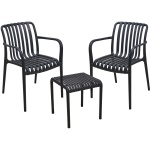 Modernes Bistro-Set: 2 Gartenstühle mit Armlehnen & ein schicker Beistelltisc...