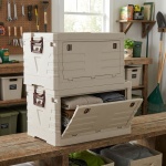 2er-Set Faltbare Aufbewahrungsbox 55L Beige: robuste Klappbox, stapelbarer Or...