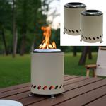 2er-Set Kompaktes Tischfeuer Edelstahl, Beige - raucharm, Holzpellets/Feuerho...