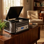 Edles Retro Musikcenter – DAB+ UKW Radio, Plattenspieler, Kassettendeck, CD, ...