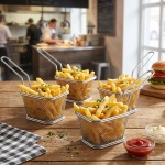 4er-Set Eleganter Mini Servierkorb verchromt - kleiner Pommeskorb- Robuster G...