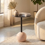 Design Beistelltisch mit runder Tischplatte, schwarz-beige – Moderner Säulenf...