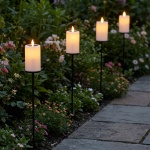 4er-Set Solar LED Kerze mit Erdspiess gelb flackernd: Outdoor Garten-Deko, sc...