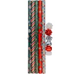 Geschenkpapier Set: Kraftpapier 5 Rollen 70x200 cm mit Geschenkband & Schleif...