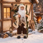 Stilvoller Weihnachtsmann 60cm stehend, Deko-Nikolaus-Figur in Grün-Braun-Wei...