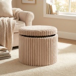 Schicker runder Hocker 52x38,5 cm in Beige mit praktischem Stauraum & Deckel ...