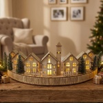 Wunderschöne LED Weihnachtsdeko 47cm: Winterdorf aus Holz beleuchtet, LED-Häu...