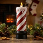 Festliche LED Zuckerstangen Kerze rot-weiss 29,5cm – Charmante weihnachtliche...