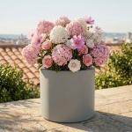Moderner Blumentopf Rund Ø38cm in Beton-Grau, Pflanzkübel 19L aus Kunststoff ...