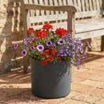 Moderner Blumentopf Rund Ø38cm in Anthrazit, Pflanzkübel 19L aus Kunststoff f...