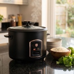 Moderner Reiskocher 1,8L 700W, Antihaft-Topf in Schwarz-Roségold, edler Reisg...