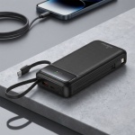 Powerbank 20.000mAh mit integrierten Kabeln, USB-C PD & Quick Charge, mobiler...