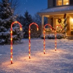 Stimmungsvolles 4er-Set LED Zuckerstangen Rot-Weiss - Schöne Weihnachtsbeleuc...