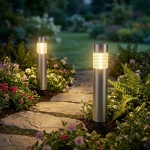 2er-Set Solarleuchte aus Edelstahl: Gartenleuchte warmweiss mit Erdspiess, LE...