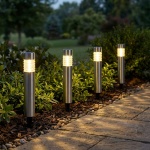4er-Set Solarleuchte aus Edelstahl: Gartenleuchte warmweiss mit Erdspiess, LE...