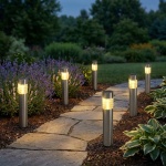 6er-Set Solarleuchte aus Edelstahl: Gartenleuchte warmweiss mit Erdspiess, LE...