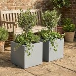 2er-Set Blumentopf Quadratisch 38cm in Beton-Grau, Pflanzkasten 25L aus Kunst...