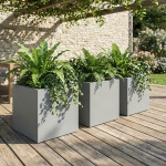 3er-Set Blumentopf Quadratisch 38cm in Beton-Grau, Pflanzkasten 25L aus Kunst...