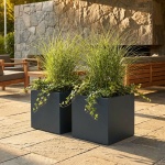 2er-Set Blumentopf Quadratisch 47cm in Anthrazit, Pflanzkasten 51L aus Kunsts...