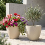 2er-Set Moderner Pflanzkübel Rund Ø38cm in Sand, Blumentopf 23L aus Kunststof...