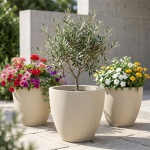 3er-Set Moderner Pflanzkübel Rund Ø38cm in Sand, Blumentopf 23L aus Kunststof...