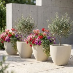 4er-Set Moderner Pflanzkübel Rund Ø38cm in Sand, Blumentopf 23L aus Kunststof...