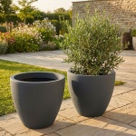 2er-Set Blumentopf Rund 38cm, Graphit – Grosses Pflanzgefäss für Aussen und I...
