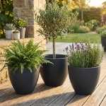 3er-Set Blumentopf Rund 38cm, Graphit – Grosses Pflanzgefäss für Aussen und I...