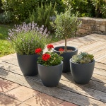4er-Set Blumentopf Rund 38cm, Graphit – Grosses Pflanzgefäss für Aussen und I...