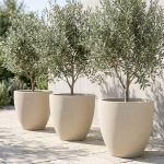 3er-Set Moderner Pflanzkübel Rund Ø58cm in Sand, Blumentopf 86L aus Kunststof...