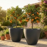 2er-Set Blumentopf Rund 58cm, Graphit – Grosses Pflanzgefäss für Aussen und I...