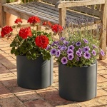 2er-Set Moderner Blumentopf Rund Ø38cm in Anthrazit, Pflanzkübel 19L aus Kuns...