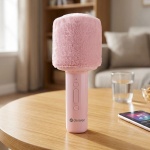 Bluetooth Karaoke Mikrofon mit Lautsprecher & flauschiger Oberseite Rosa – To...