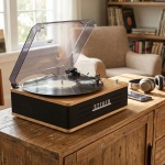 Edler Retro-Schallplattenspieler mit Bluetooth, kraftvollen eingebauten Lauts...