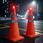 2er-Set Faltbarer Verkehrskegel 50 cm mit Sicherheitslampe & reflektierenden ...