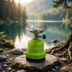 Kompakter Gaskocher für Camping & Outdoor, grün – Robutes Metallgehäuse, stuf...