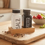 Salz- und Pfefferstreuer-Set mit Bambusständer, Gewürzstreuer aus Glas und Me...