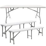 Stabile Camping Sitzgruppe mit Klapptisch 180cm und 2 passenden Koffer Sitzbä...
