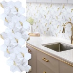 Fliesenaufkleber Selbstklebend, Hexagon Marmor Gold - 4 Stück, 25x23,2 cm SPC...