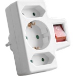 Schaltbarer Steckdosenadapter 3-fach, 1 Schuko und 2 Euro, beleuchteter 2-pol...
