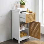 Eleganter Badschrank Weiss & Holz-Optik 83x36.5x30 cm – Moderner Badezimmersc...