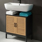 Eleganter Waschtischunterschrank Schwarz & Holz-Optik: Badschrank aus MDF, mo...