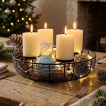 Stilvoller Adventskranz aus Metall, Schwarz Ø 36,5 cm für 4 Stumpenkerzen - M...