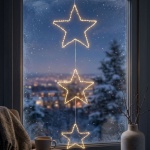 Elegante 3 LED Sterne zum Aufhängen, 180 warmweisse Lichter, Batterie mit Tim...
