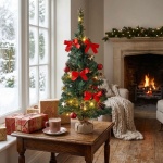 Weihnachtsbaum künstlich 75 cm geschmückt, Tannenbaum mit LED-Lichterkette, r...