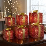 LED Geschenkboxen 6er Set rot-gold, beleuchtete Geschenke Weihnachtsdeko mit ...