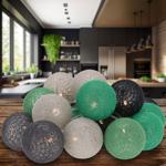 Lichterkette 20 Baumwoll-Lampions grün-grau - Stimmungslicht Girlande für Gar...