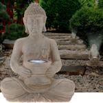 Buddha Solarleuchte mit Akku, Deko-Figur: 22x15x31cm, Solarlicht für Balkon o...