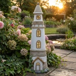 Solarlampe Leuchtturm grau-weiss - Dekofigur 71cm für Garten, Balkon - Mariti...