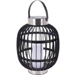 Stilvolle Solar-Gartenlaterne in Rattan-Optik: Edelstahl-Ringe, LED-Kerze, 35...